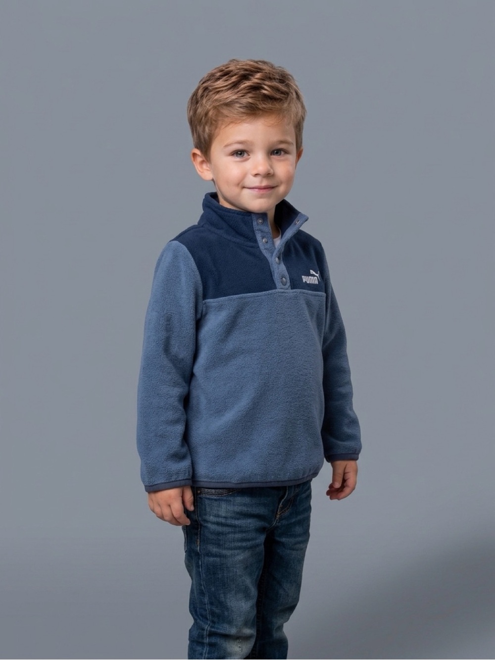 Puma Kids Two-Tone Blue Fleece Snap Pullover